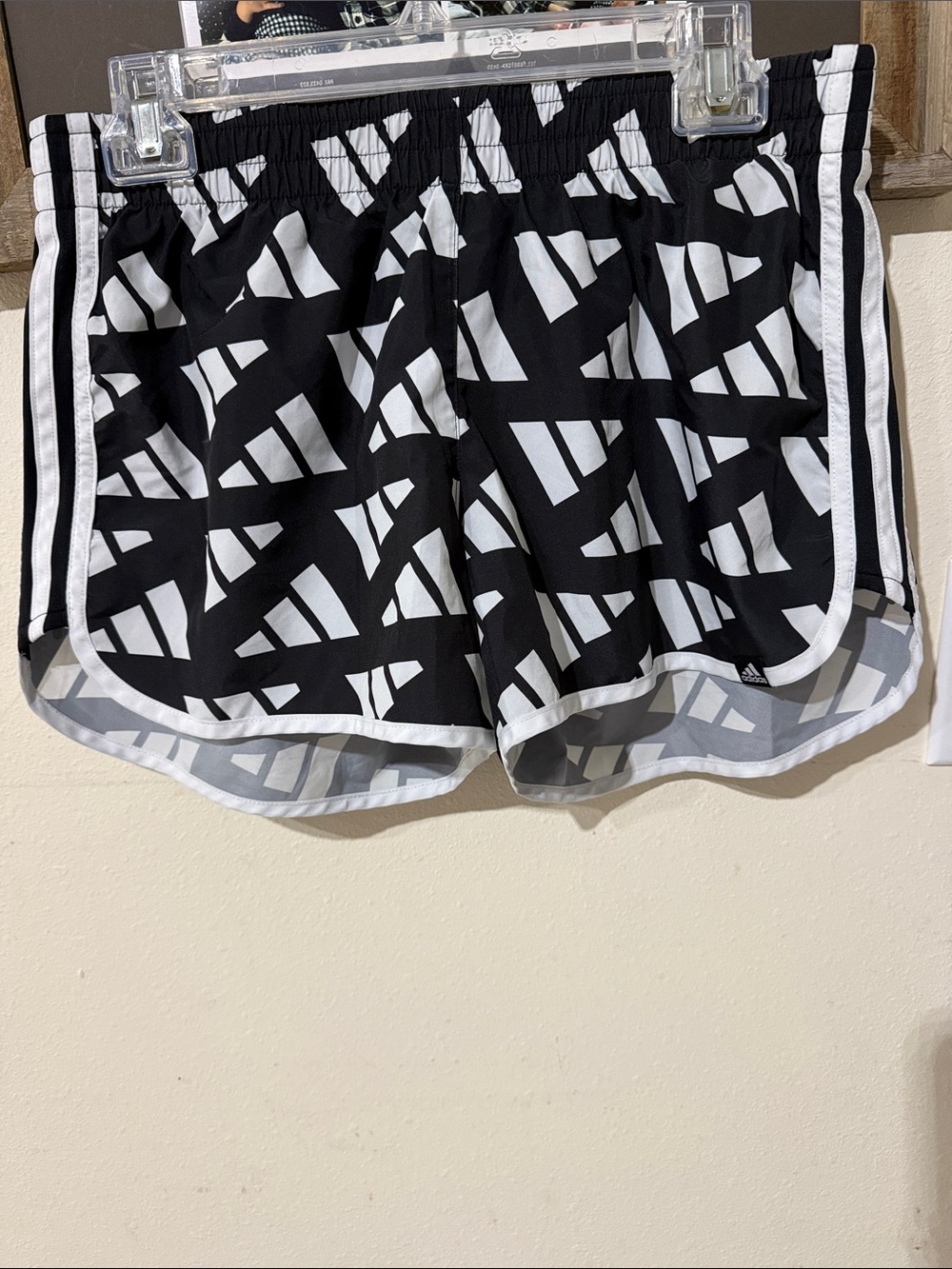 adidas Black & White Geometric Athletic Running Shorts